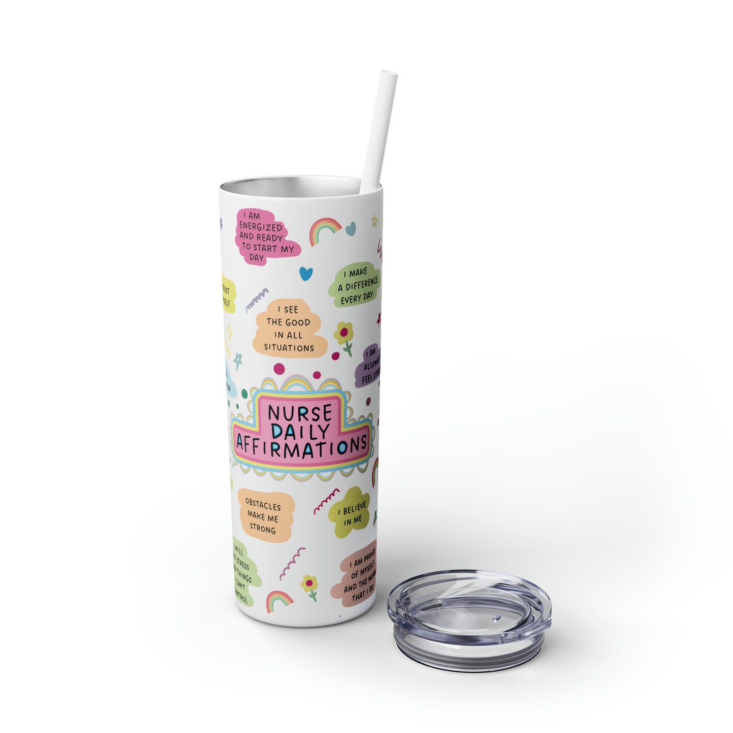 Nurse Daily Affirmations Tumbler 20oz with Straw. Perfect For Nurse Week, Students, Graduates, Registered Nurse, ER, Pediatric, Oncology, NICU, Nurse Retirement - BPA Free, Stainless Steel