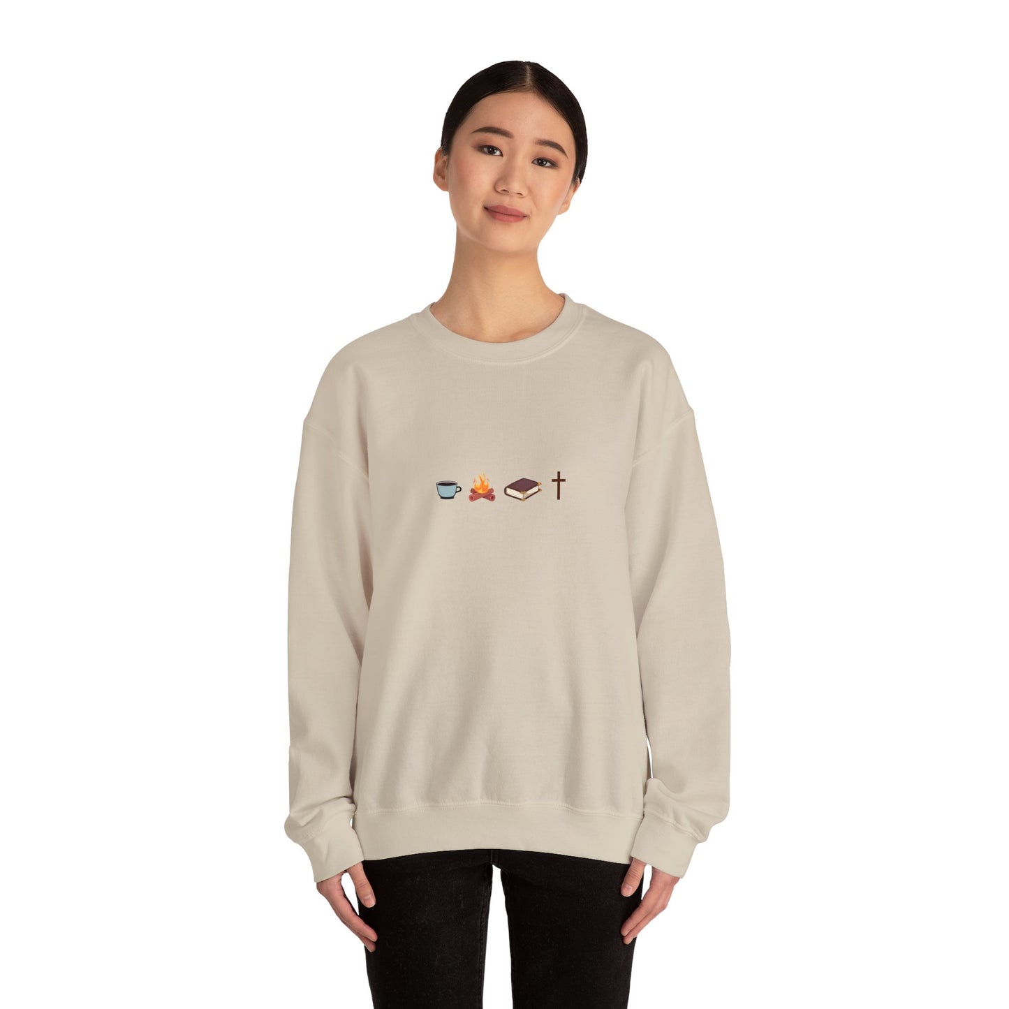 Fall Coffee, Campfire, Cross Crewneck Sweatshirt For Women and Girls, Perfect For Religious Students, Bible Study Groups, Teachers, Perfect Gift For Christian Faith, Catholic School Gift & Faithful Individuals