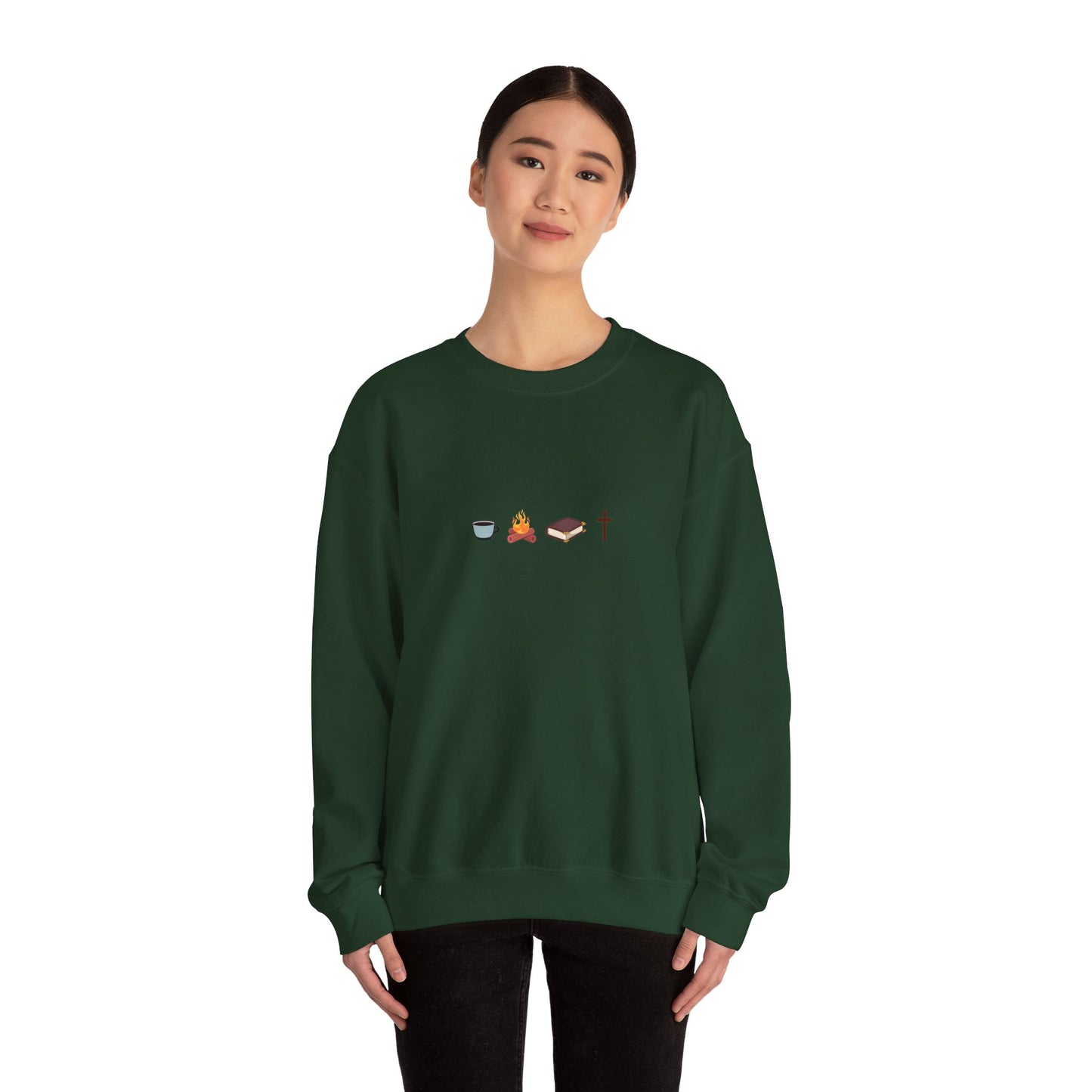 Fall Coffee, Campfire, Cross Crewneck Sweatshirt For Women and Girls, Perfect For Religious Students, Bible Study Groups, Teachers, Perfect Gift For Christian Faith, Catholic School Gift & Faithful Individuals
