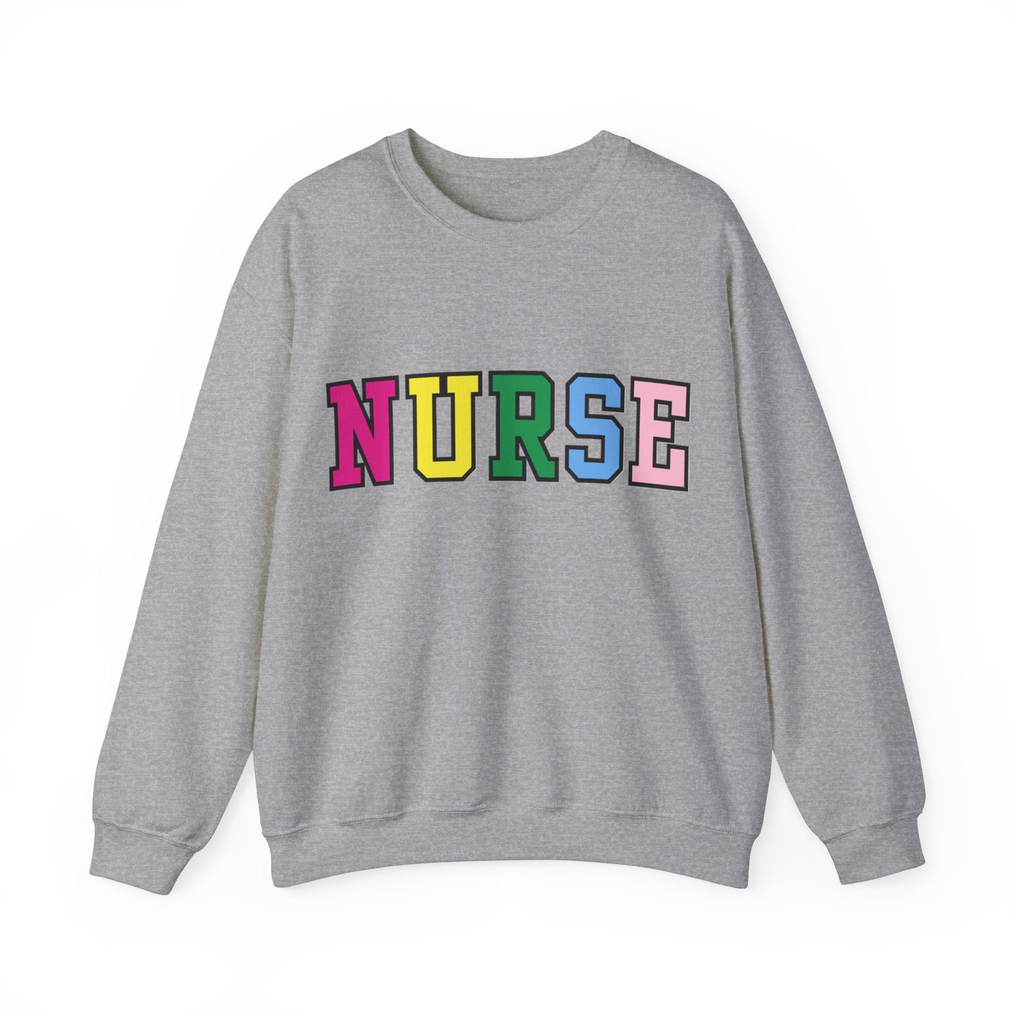 Rainbow Athletic Nurse Crewneck Graphic Sweatshirt, Perfect For Nurse Week, Students, Nurse Graduates, Registered Nurses, ER Nurses, Paediatric, Oncology, NICU, Nurse Retirement, Perfect Cozy Sweater For Thanksgiving Or Christmas & Holidays