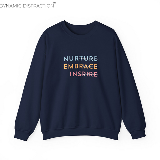 Nurture Embrace Inspire Nurse Crewneck Sweatshirt, Perfect For Nurse Week, Students, Nurse Graduates, Registered Nurses, ER Nurses, Paediatric, Oncology, NICU, Nurse Retirement, Perfect Cozy Sweater For Thanksgiving Or Christmas & Holidays