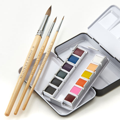 Watercolor Paint Set - 12 Paint Colors, 3 Essential Brush Sizes
